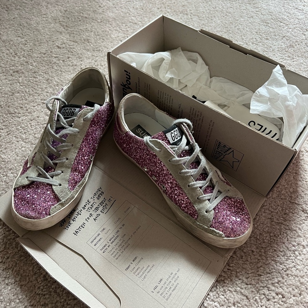 Golden Goose Purple Glitter Super-Star Classic Sneakers